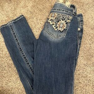 Miss Me Dark Blue Boot Cut Jeans with Embroidery